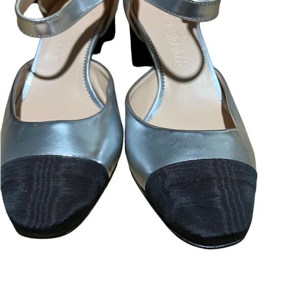 J.Crew Shoes Women’s 9 Silver Metallic Heels with Patent Cap Toe - Picture 2 of 8